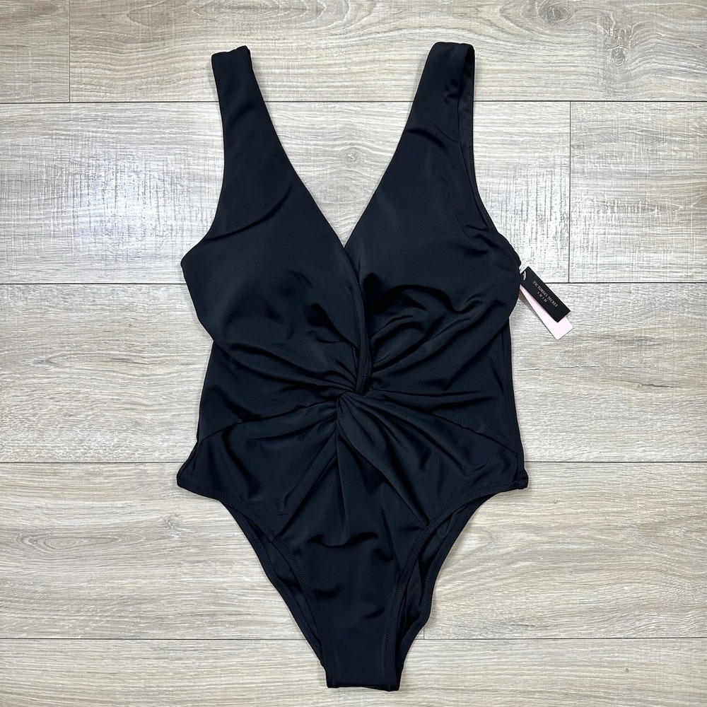 NWT Victorias Secret Black Ruffle Wide Straps Padded‎ Swim One Piece Swimsuit L